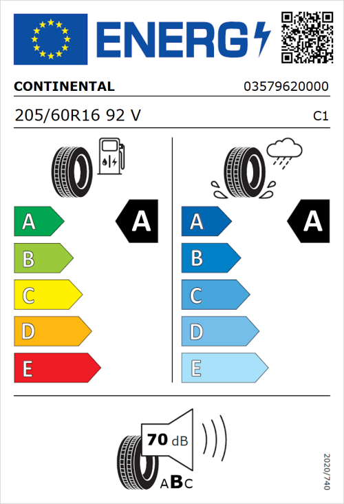 Tyre Label for Continental ContiEcoContact 5 205/60R16 92V