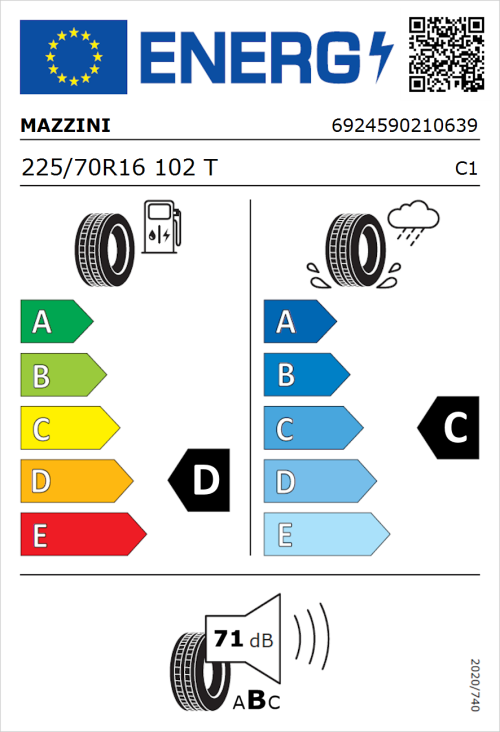 Tyre Label for Mazzini Ecosaver 225/70R16 102T